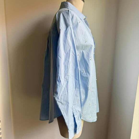 Future Collective Blue Pearl Embellished Button Down Shirt S - Picture 4 of 7